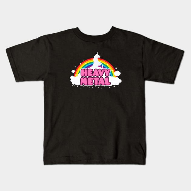 HEAVY METAL! (Funny Unicorn / Rainbow Mosh Parody Design) Kids T-Shirt by badbugs